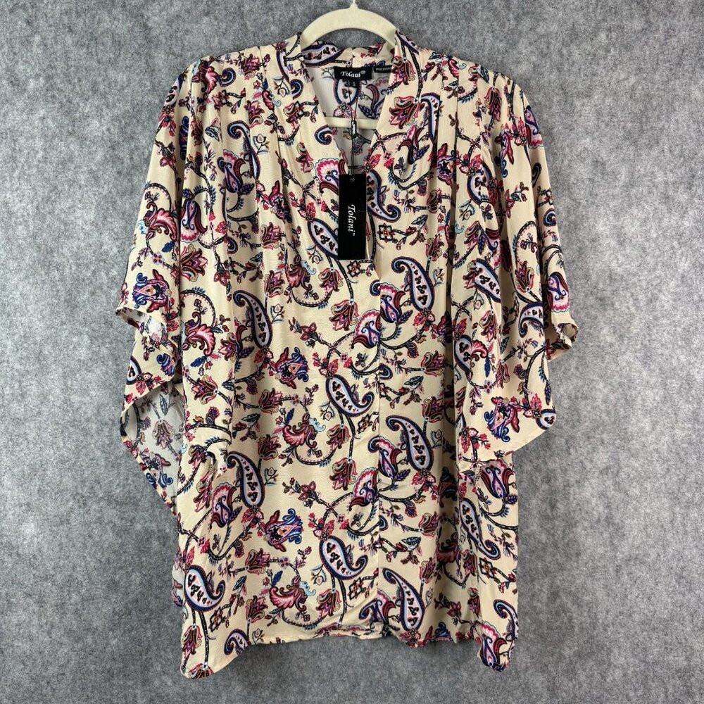 NWT Tolani Batwing Blouse Size S Cupro Paisley Floral‎ Boho Chic Oversized